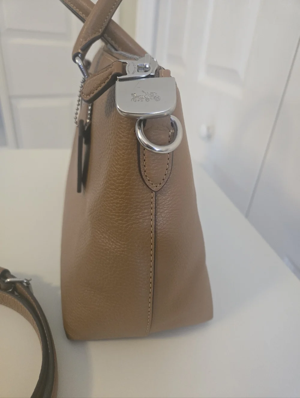 Coach Tan Pebbled Leather GEORGIA Satchel with Detachable Strap - Picture 3 of 15